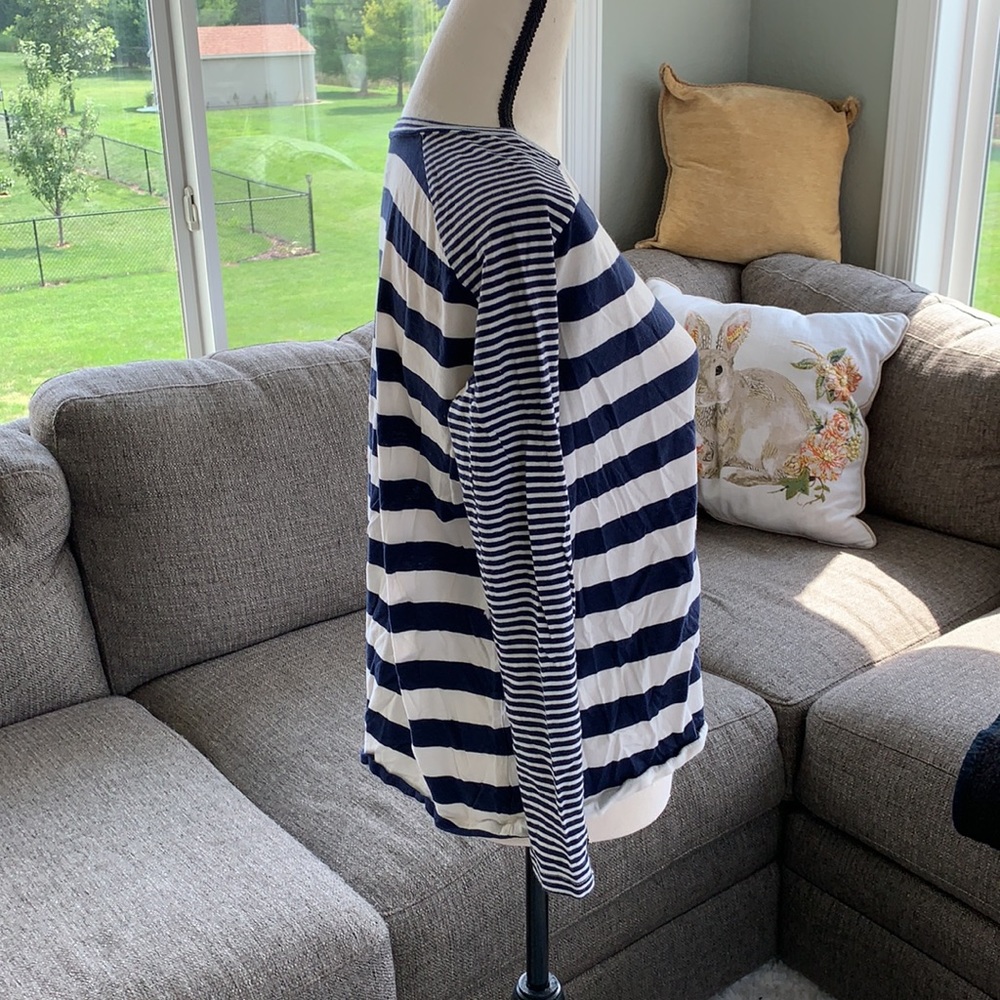 Aerie Women’s Blue White Stripe Cropped Long Sleeve Shirt Size XS - Picture 2 of 8